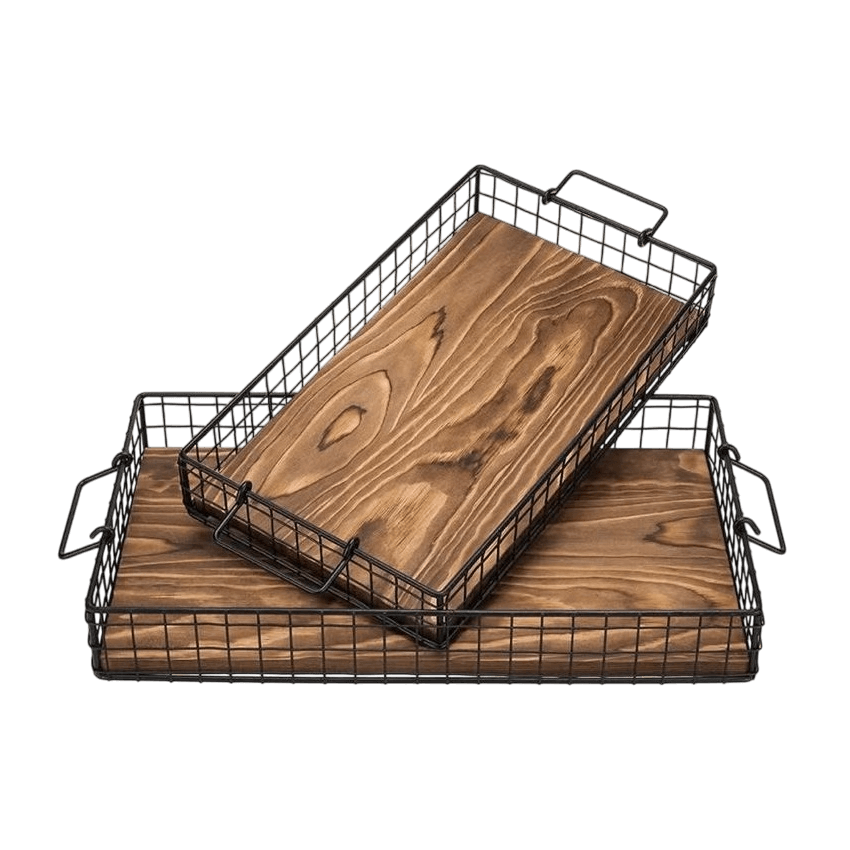 WOOD & IRON SERVING TRAY (NATURAL & BLACK) 